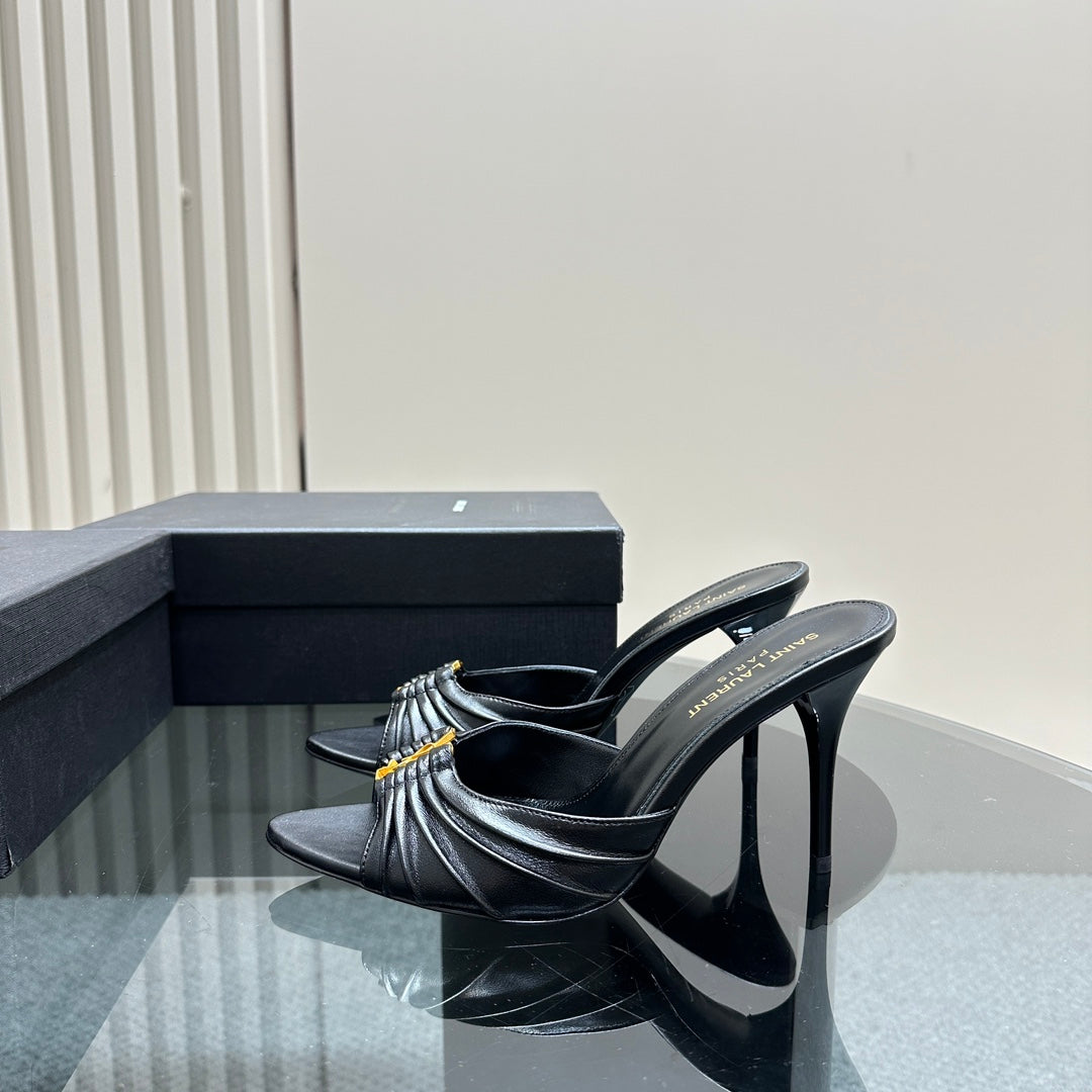 Mules with Leather Heels