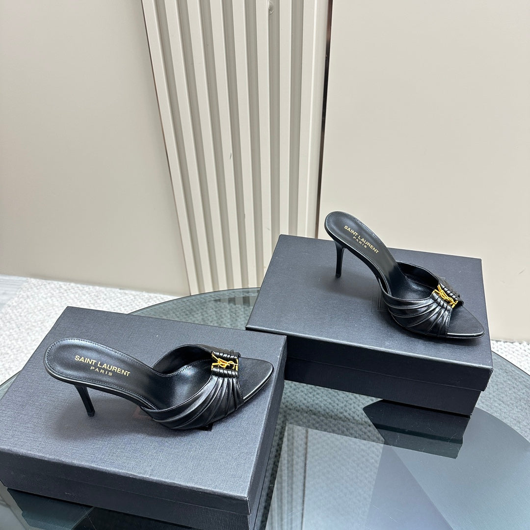 Mules with Leather Heels